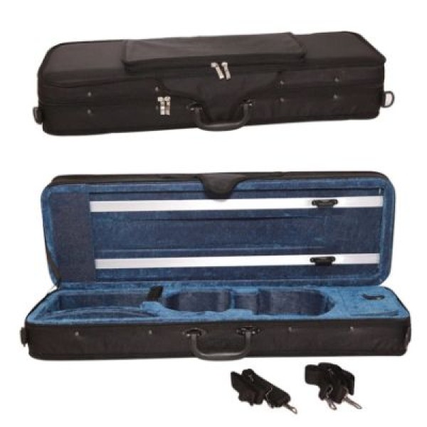 4/4 Full Size Violin Hard Case Square Shape with Built-in Hygrometer | Rectangular Lightweight Nylon Violin Carry Case with Handle | Sturdy Portable Violin Bag Dark Blue Black