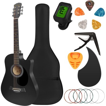 Acoustic Box Guitar combo pack 5 Pcs Guitar Picks, pick Holder, Pick Guard, Guitar Tuner, Guitar Bag, Guitar String set, Capo