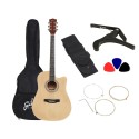 41'' Cutaway Jumbo full size Acoustic Guitar Combo pack 3 Years warranty With Bag, 3 Picks, Belt, Capo, String Set Super Combo (Bag, 1 pack Strings, Strap, Picks, Capo - Black, Natural