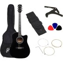 41'' Cutaway Jumbo full size Acoustic Guitar Combo pack 3 Years warranty With Bag, 3 Picks, Belt, Capo, String Set Super Combo (Bag, 1 pack Strings, Strap, Picks, Capo - Black, Natural