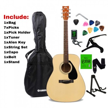 Yamaha F310 Acoustic Guitar with Bag, 7 Picks, Pick Holder, Tuner, Capo, Stand, String Set, Belt, Alen Key, 2 Years Company Warranty 41 inch jumbo full box guitar