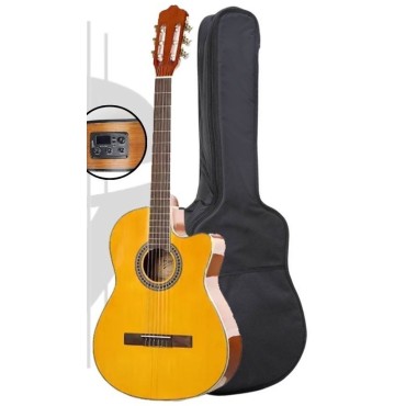 Tayste TS-CG32-39-YN Semi Classical Guitar with EQ-KLT-17A Tuner, Equalizer Hand Made Professional classic guitar Nylon 6 Strings - Nylon Strings Semi Classical Acoustic Electric  Guitar with Tuner &  bag