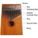 Kalimba 17 Keys Thumb Piano with Casing, Tune Hammer and Study Instruction