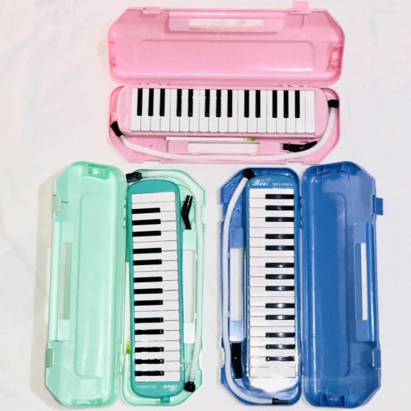 Bee 32 Keys Melodica with Box type Hard Case 1 year Warranty - Blue Pink Instrument with Hard Case Mouthpiece Air Piano Soprano Keyboard Melodica with 2 Soft Long Tubes, Short Mouthpieces and Box type Carrying Bag for Kids Beginners Gift, Blue/ Green/Pink