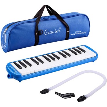 Gravier 32 Keys Melodica made in indonesia 1 Year warranty with Soft Case - Blue, pink, Green (13 Black Keys) Double Tubes Mouthpiece Air Piano Keyboard Musical Instrument with Carrying Bag - Blue, pink, green