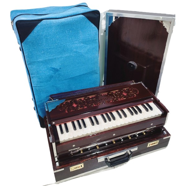 Indian Harmonium Nanda Brand Suitcase Model 2 Set Safari Double Reed Teak Wood (Made With Premium Quality Reeds) 