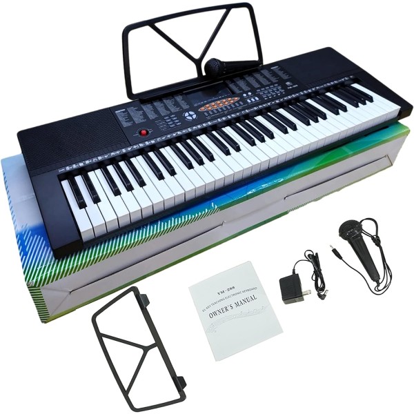Yongmei YM-288 61-Key Electronic Keyboard Piano with Microphone, Power Adaptor & Music Rest | 61 Keys Digital Organ | Built-in Speakers, Multiple Tones & Rhythms | Black Portable Music Keyboard for Beginners & Students