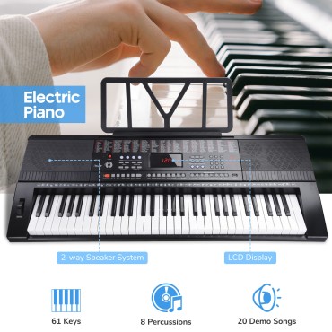 YONGMEI YM-863 Electronic Keyboard 61 Keys Full Size With power adaptor, book rest  USB Music Player Musical Piano Music Instrument LCD Display (PIANO,KEYBOARD) 61 Keyboard USB Jack built-in, MP3 Player 128 Timbres / 128 POP Rhythms 61 Keyboard Percussion