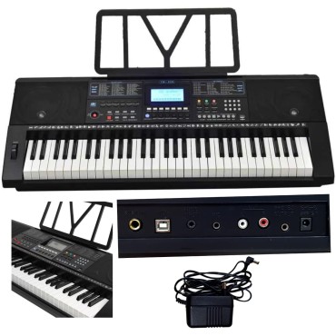 YongMei YM-928 61 keys (25 Black Keys) Multifunctional USB Electronic Piano with Adaptor, book rest,  Suitable for Professional and Beginners - Black Full Size With Microphone, power adaptor, music rest  USB Music Player Musical Piano Music Instrument LCD