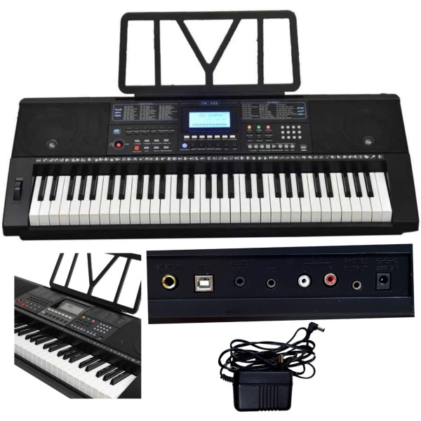 YongMei YM-928 61 keys (25 Black Keys) Multifunctional USB Electronic Piano with Adaptor, book rest,  Suitable for Professional and Beginners - Black Full Size With Microphone, power adaptor, music rest  USB Music Player Musical Piano Music Instrument LCD