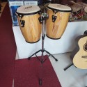 MP Double Mini CONGA DRUM SET with Stand and Tuning Wrench - NATURAL WOOD