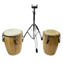 MP Double Mini CONGA DRUM SET with Stand and Tuning Wrench - NATURAL WOOD