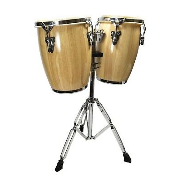 MP Double Mini CONGA DRUM SET with Stand and Tuning Wrench - NATURAL WOOD