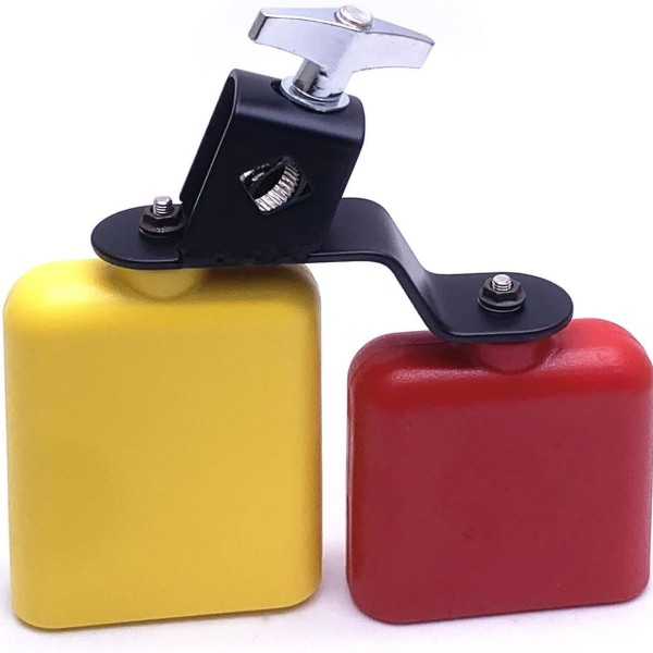 Jam Block Dual mounted bell Musical Percussion Instrument Plastic Latin Drum Instrument Dual Mounted Bell (Red-Yellow) drum and percussion