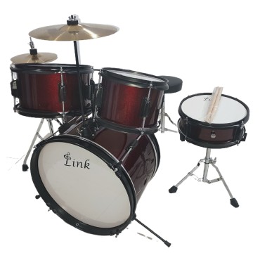 Link Junior Drum Kit (5 Piece) for Beginners, 14 inch Full Size Complete Junior Drum Kit with Adjustable Throne, Cymbal, Hi-Hat, Pedal & Drumstick