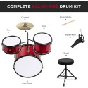 MAXTONE Junior Drum Set with Bass Drum, Snar Drum, Tom, Cymbal, Stool, Pedal, Drum Stick MX-60 16” Junior Drum Kit with Bass/Snare/Toms/Floor Drum, Hi-Hat, Cymbal, Pedal, Seat, Drumsticks