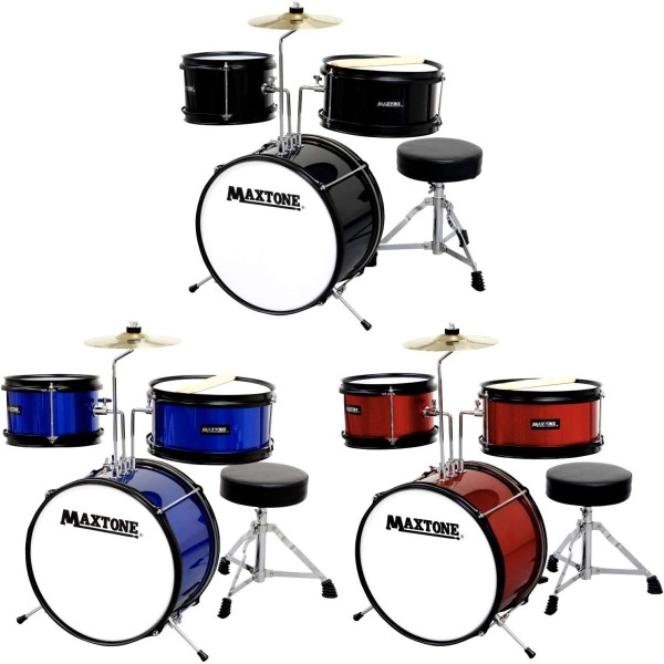 MAXTONE Junior Drum Set with Bass Drum, Snar Drum, Tom, Cymbal, Stool, Pedal, Drum Stick MX-60 16” Junior Drum Kit with Bass/Snare/Toms/Floor Drum, Hi-Hat, Cymbal, Pedal, Seat, Drumsticks