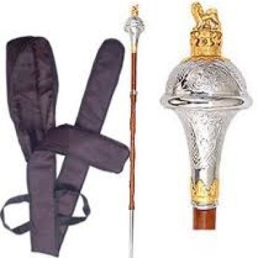 Drum Major Mace with Stick Bag Lion & Crown - Pakistan Head Brass head with gold plated Lion 