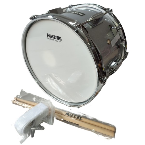 10'' 12'' 14'' Maxtone Taiwan Professional Side Drum 10'' / 12'' / 14'' | Western Band Snare Drum Set with Drumsticks & Strap | Student & Beginner Drum for School Band | SilverDrum Shell | Durable Marching Side Drum Musical Instrument