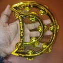Kids Double Row Tambourine 6''x5'' Half Moon Metal - Silver Gold Musical Jingles Hand Held 6 Inch Double Row Tambourine, Metal Hand Held Percussion with Ergonomic Handle, marching band school band Half Moon Tambourine for Gift, KTV, Party, 2 Colors