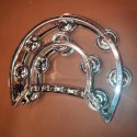 Kids Double Row Tambourine 6''x5'' Half Moon Metal - Silver Gold Musical Jingles Hand Held 6 Inch Double Row Tambourine, Metal Hand Held Percussion with Ergonomic Handle, marching band school band Half Moon Tambourine for Gift, KTV, Party, 2 Colors