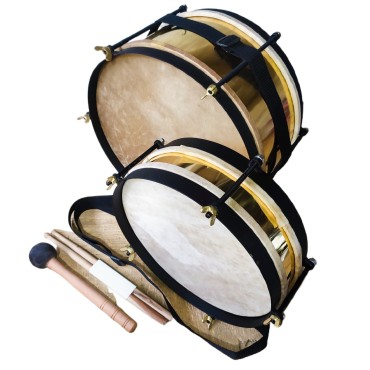 Brass Kawadi band set 15'' Bass Drum, 12'' Side Drum Pittala with Belts, Drum Beater and sticks kavadi band drum set