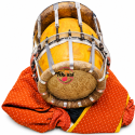 Traditional Thavil Drum with Wooden Body, Natural Drum Heads, Chrome-Plated Metal Tension Hardware, Adjustable Tuning Rods, Traditional Red Padded Cloth Cushion, Yellow Gold Finish, South Indian Tamil Temple Music, Cultural Festivals