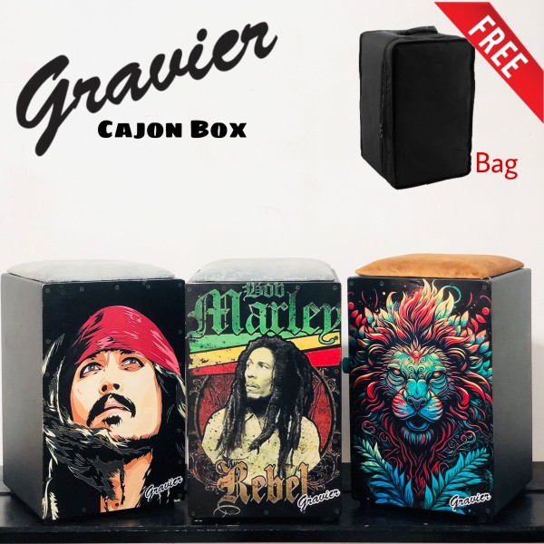 Gravier Cajon Box Drum with Gig Bag & Cushion Seat | 19"x12"x11" Natural Faceplate Acoustic Percussion | Loud Snare Tone Cajon with Rubber Anti-Slip Feet | Professional Cajon Drum with Carrying Case for Stage & Studio