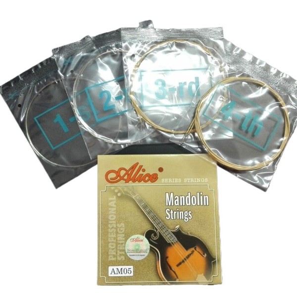Alice AM05 Mandolin separate Strings Loose, Loop End, E-A-D-G x2, 0.011/0.015/ 0.026/ 0.040inch one by one Plated Steel Plain String, Silver-Plated Copper Alloy Winding, (85/15 Bronze Color) Anti-Rust Coating kandy musical hub
