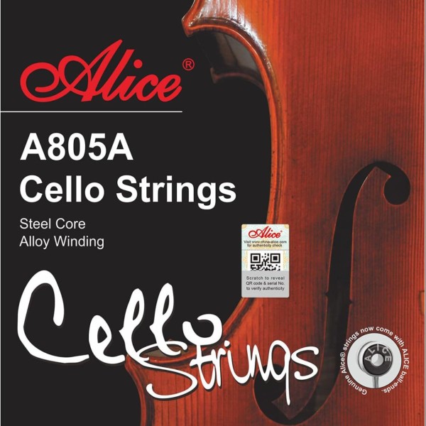 Alice A805A Cello String Set | 4 Strings Full Set for Cello | High Quality Steel Core Cello Strings | Bright Clear Tone Durable & Stable Tuning | Professional Cello Replacement Strings Musical Instrument Accessories
