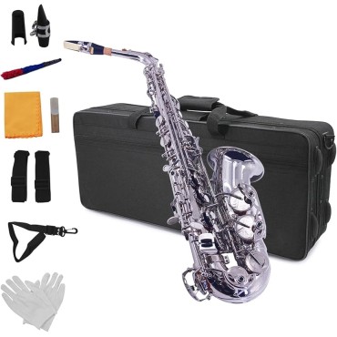 Lark Alto Saxophone Straight Brass Lacquered Gold/ Silver Taiwan with Hard case, Mouthpiece, Reed, Belt, Cloth, Gloves Alto Saxophone is Suitable for Beginners to Test The Level of Professional Playing Wind Instrument Saxophone