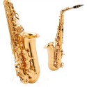 Alto Saxophone Straight E-Flat Brass Lacquered Gold/ Silver Taiwan with Hard case, Mouthpiece, Reed, Belt, Cloth, Gloves Alto 