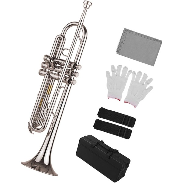 Link Bb Trumpet with Hard Case, Mouthpiece, Strap, Gloves, Cloth Student Brass marching band instrument brass musical instrument