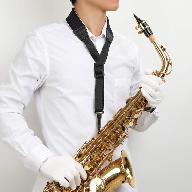 Saxophone Strap Adjustable Leather Strap Belt for Tenor Alto Soprano Saxophone Musical Instrument Accessories (Black) Musical Acessories
