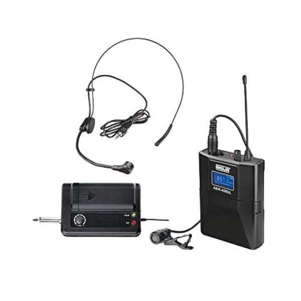 Ahuja ABW-400UL UHF Wireless MICROPHONE Original 1 year warranty Headset mic for lecturers Compact receiver for direct fit on amplifier Bodypack with Tie- Clip as well as Neck- Band Microphone