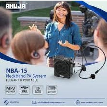 Ahuja NBA-15 Portable Rechargeable Speaker with 1 No Neckband Microphone, Black, 340GMS mic headband mic wireless