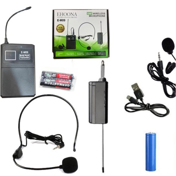 TTD-M09 UHF Wireless Headset & Collar Microphone Rechargeable Universal Wireless Mic Kit with Head Worn & Lavalier Microphone for Portable Speaker Amplifier Mixer Teaching Presentation Stage Church Fitness Kandy Musical Hub