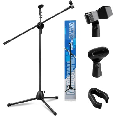 2 in-1 Dual-Use Microphone Stand Wired Wireless 3 Years Warranty Lifting Capacitor My Stage Performance Floor Mic Stand Professional Boom Microphone Stand Microphone Stand, Floor Microphone Stand with 2 Microphone Clamps, Swivel Arm and Adapter, 73-175 cm