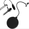 StagePro Microphone Pop Filter Shield Professional Studio Double Layer Round Shape Mic Wind Mask Shield Screen Studio Microphone Pop Filter A Flexible 360 Degree Gooseneck Clip Stabilizing with Stand Clip