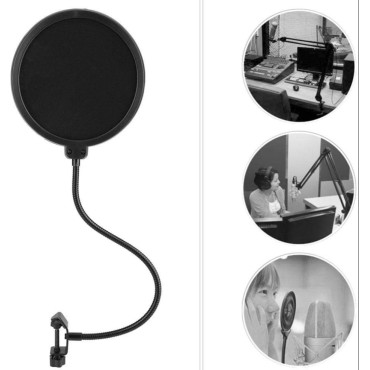 StagePro Microphone Pop Filter Shield Professional Studio Double Layer Round Shape Mic Wind Mask Shield Screen Studio Microphone Pop Filter A Flexible 360 Degree Gooseneck Clip Stabilizing with Stand Clip
