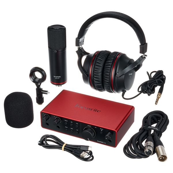 Focusrite Scarlett 2i2 Studio 4th Gen USB Audio Interface Bundle for the Songwriter with Condenser Microphone and Headphones for Recording, Streaming, and Podcasting Sound card Soundcard