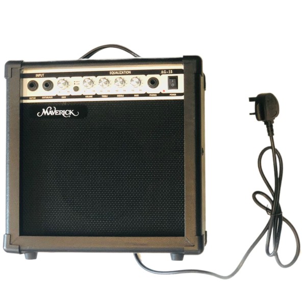 Maverick AG-15 Acoustic Electric Guitar Amplifier 15 Watts – Portable Guitar Amp with Equalization Controls, Clear Clean Tone Practice Amp for Acoustic & Electric Guitars, Hom Acoustic/ Electric Guitar Amplifier 15WATTS Guitar amp Guitar Amp 