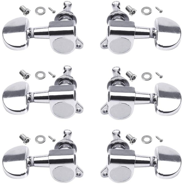 6 Pcs Guitar Tuning Pegs full set for Acoustic/ Electric Gutars, Tuners Key Machine, 18:1 3L3R, Tuner Keys Heads, Closed Chrome for Luthier DIY Repair (Shape A) tuning keys tuner key tuning keys tunner keys set