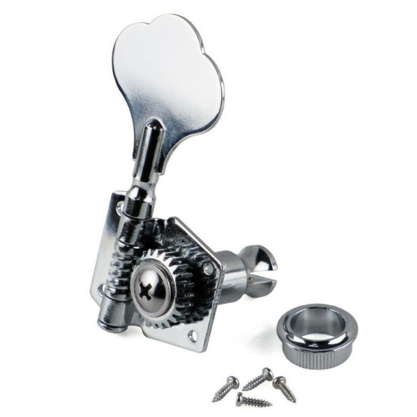 1 Pc Bass Guitar Tuning Peg Machine Head | Open Gear Vintage Chrome Bass Tuner Key 4R | Replacement Tuning Peg for 4 & 5 String Bass Guitars | Includes Ferrule & Screws | Bass Guitar Hardware Parts Accessory