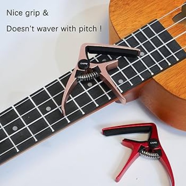 Ukulele Capo for Soprano, Concert, Tenor, Baritone Ukulele, Single Hand Use Uke Capo, Black Mini 4 String Guitar Capo, Professional Ukulele Capo