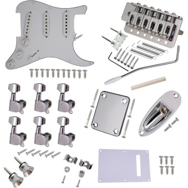 ST Style Electric Guitar Full Set DIY Accessory Kit Including Prewired Pickguard Bridge SSS Pickups and Accessories with String Set Silver