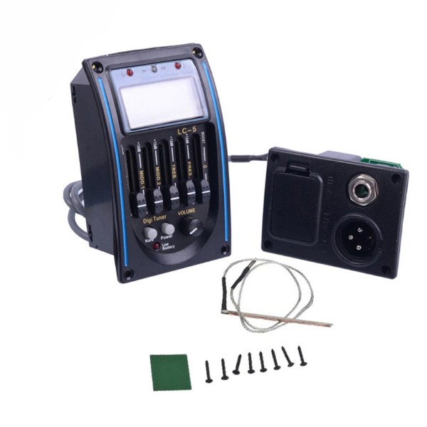 5-Band EQ Equalizer System for Acoustic Guitar with Piezo Pickup, Built-in LCD Screen Tuner, Guitar Preamp with Volume & Tone Control, Professional Guitar Tuner with Equalizer, Easy Installation, 2-Year Warranty