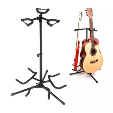 Triple Guitar Stand, 3 in 1 Stand for instrument Portable Universal Folding Floor Tripod Bracket for Acoustic Electric Guitar Bass, Strong Stability, 60cm -105cm Height Adjustable
