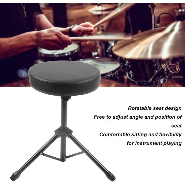Drum Throne, Rotatable Angle Height Adjustable Three Legged Design Non Slip Bottom Drum Stool Metal Sponge Folding Portable Stable and Drum Chair 
