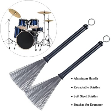 1 Pair Drum Brushes Retractable Wire Brushes Drums Drum Sticks Brush with Comfortable Rubber Handles Perfect Gift for Drummer Playing, Beginner Practicing, Rock Bands, Students drum Brush Drumstick